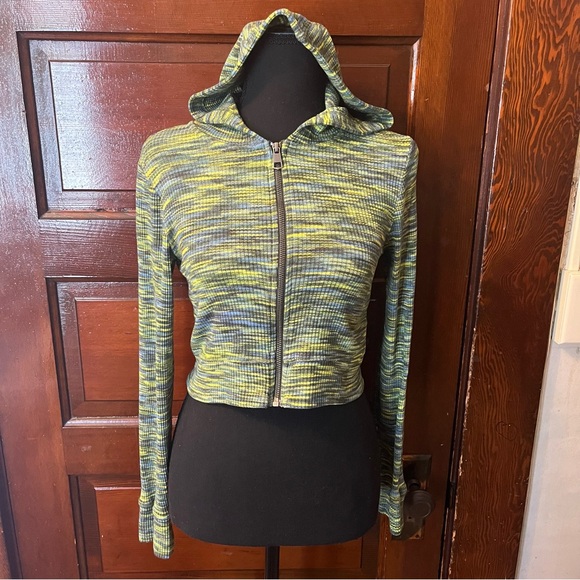 American Eagle Rib Knit Zip Up Cropped Hoodie - Picture 2 of 5